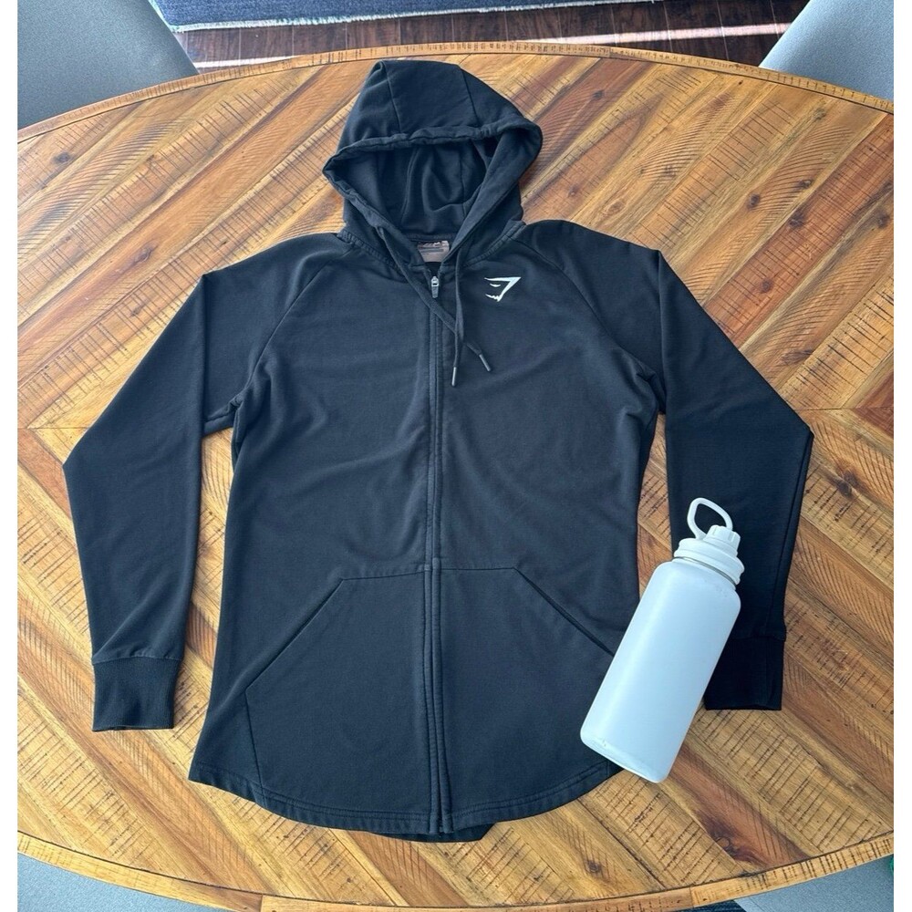 Gymshark Crest Zip Up Hoodie Black Men’s Medium Full Zip Fleece Athleisure